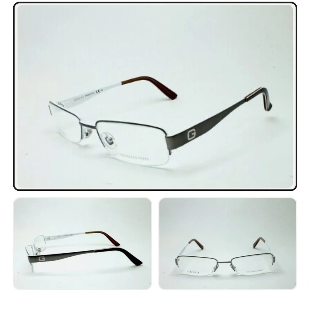 GUCCI GG 1938 MEO Grey/White 53-18-145 Semi Mount Made In Italy Eyeglass Frames